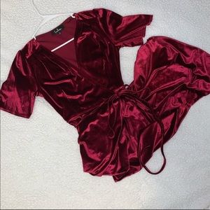 Lulu’s Armour Wine Red Velvet High-Low Wrap Dress